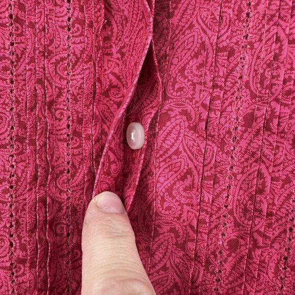 LL Bean Shirt Womens XL Red Paisley Wrinkle Resist Button Front 100% Cotton - Picture 4 of 11